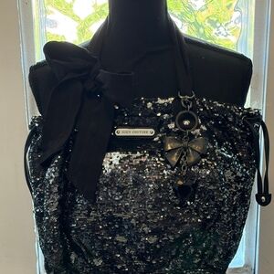Vintage Juicy Couture Black Glitter Bag with Charms!!